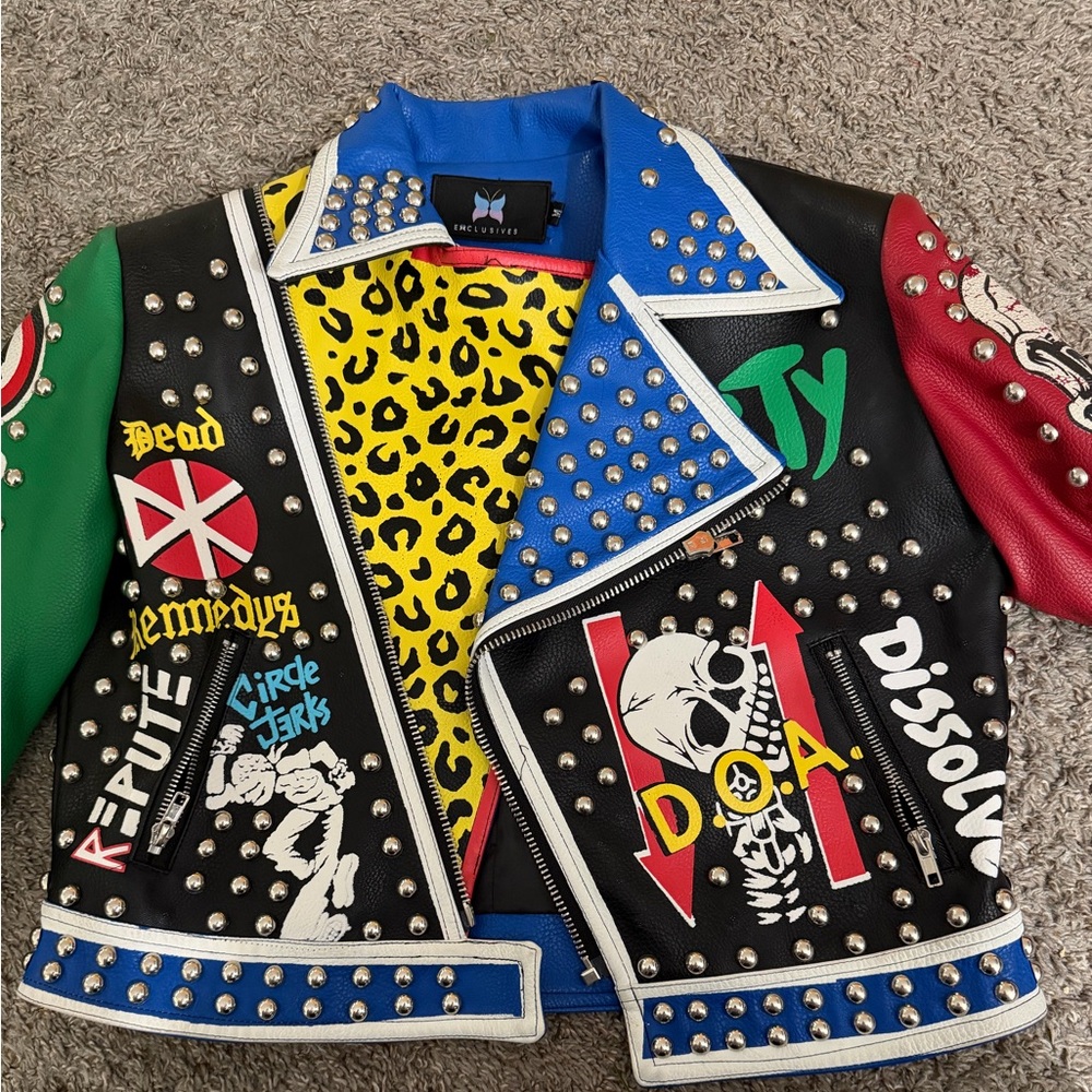 Studded Multicolor Leather Jacket